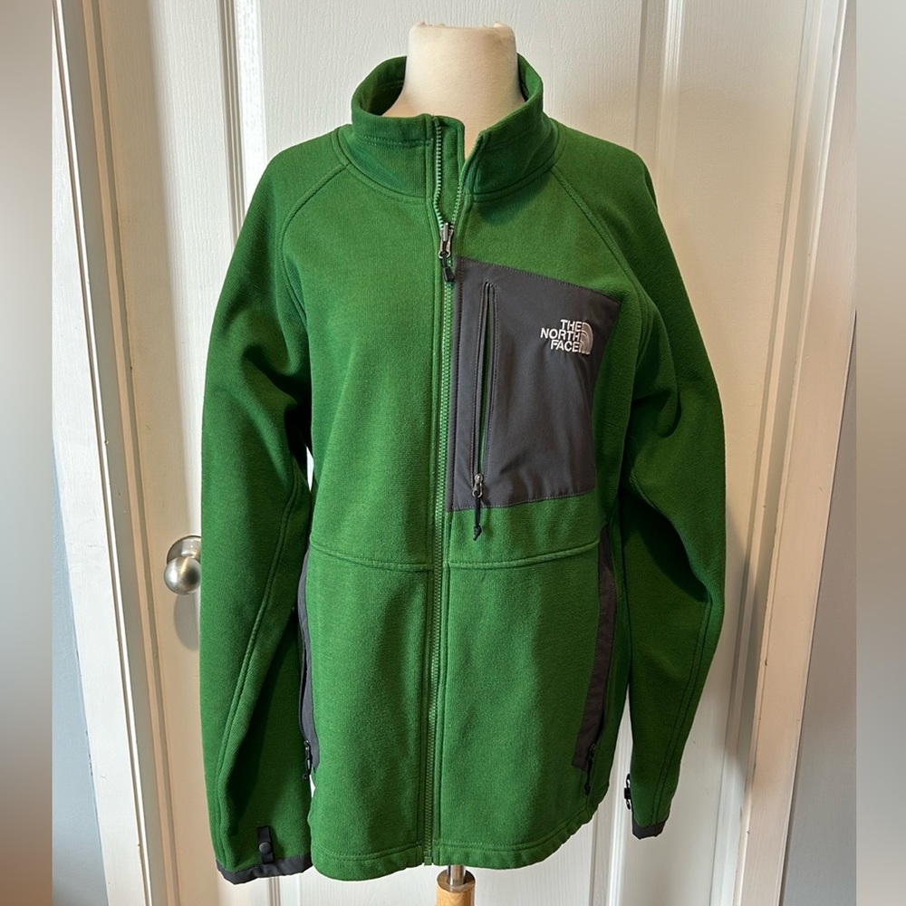 The North Face men’s green and gray fleece jacket